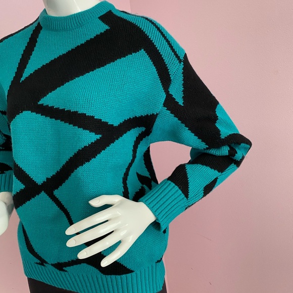VTG 80s Ski Sweater Marceau Sports Pullover Abstract Drop Shoulder Retro - Picture 3 of 16